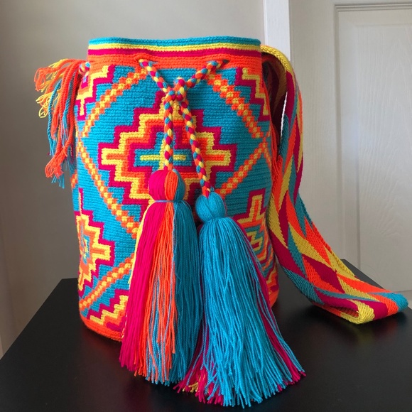 NEW Authentic Wayuu bag/ Orange crosses/ Handmade women's bag/ Size L - Picture 3 of 7